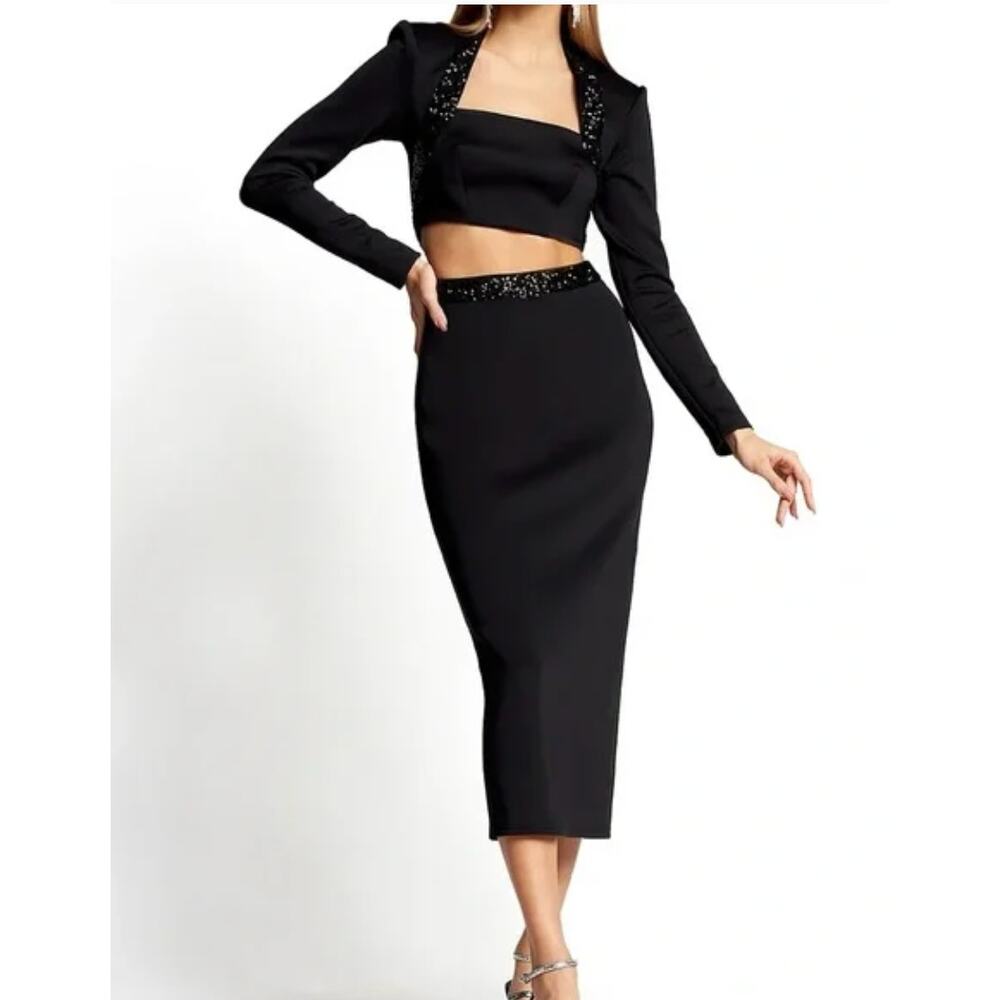 SHO TADASHI SHOJI Black Cutout Sequin Formal Midi Dress Gown Women's Size Medium